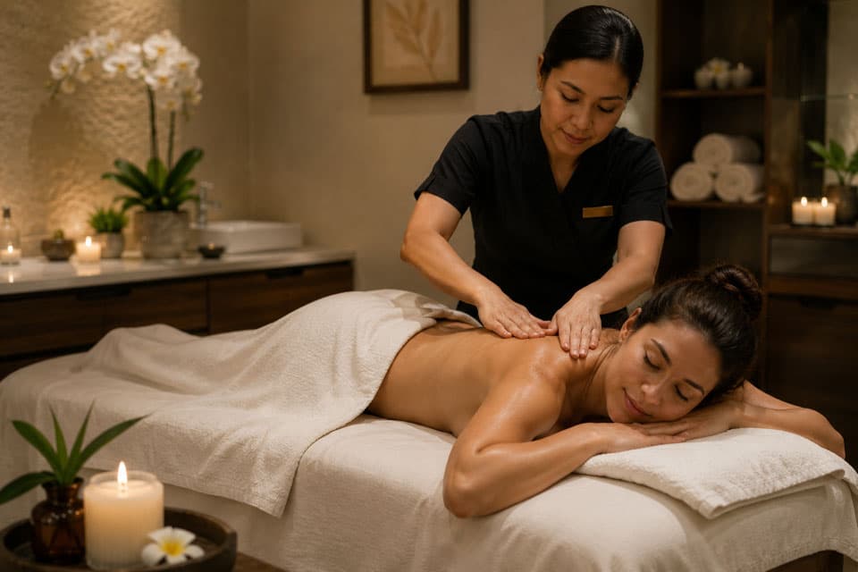 Spa therapist providing a professional massage treatment